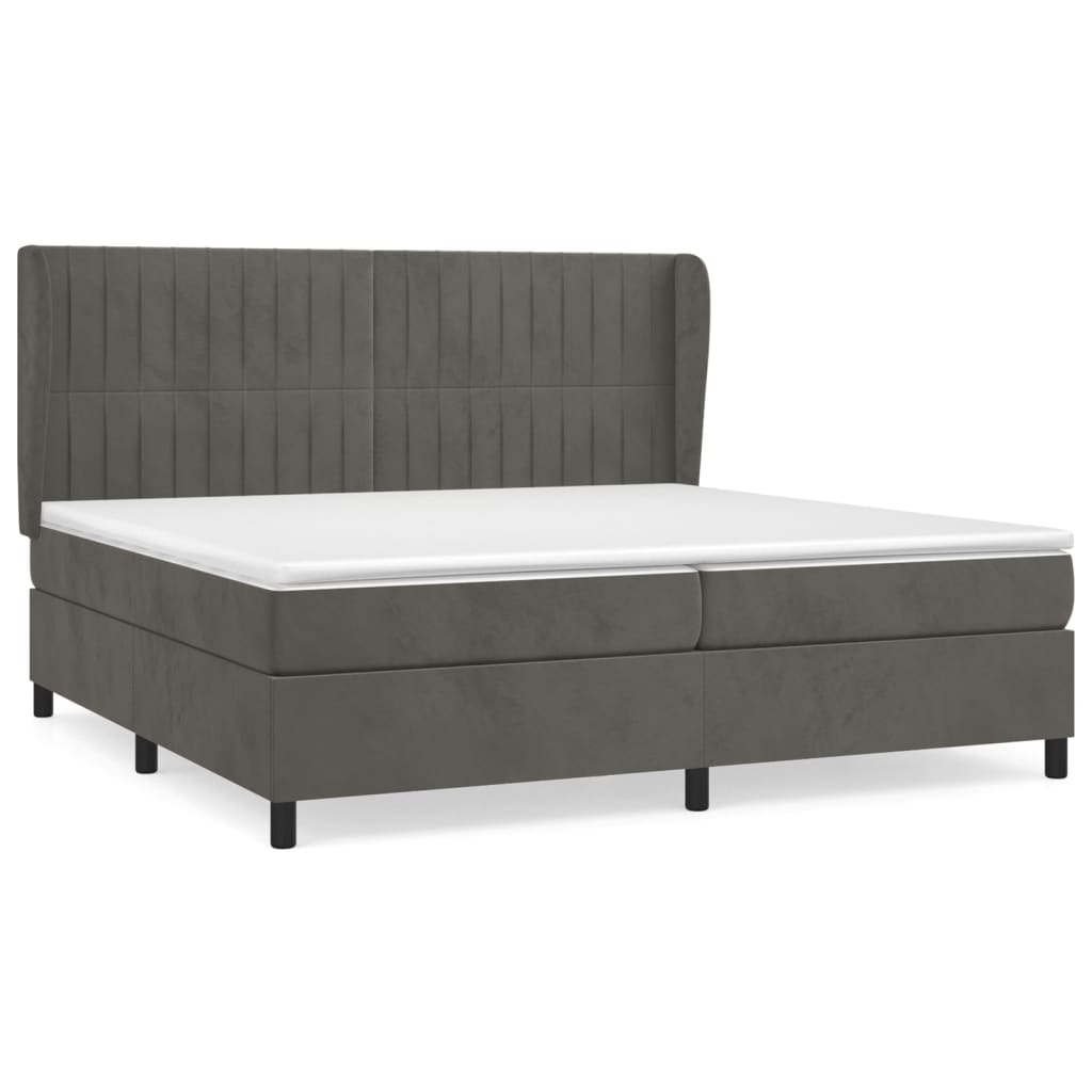 Pat box spring cu saltea, gri închis, 200x200 cm, catifea GartenMobel Dekor