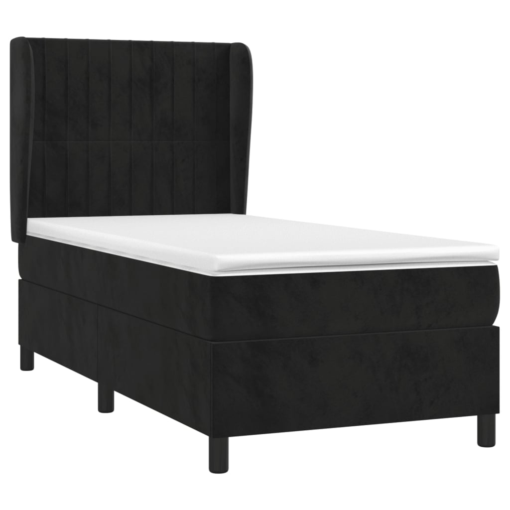 Pat box spring cu saltea, negru, 100x200 cm, catifea GartenMobel Dekor