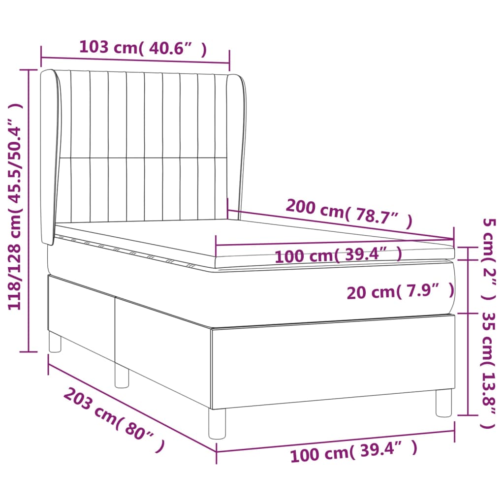 Pat box spring cu saltea, negru, 100x200 cm, catifea GartenMobel Dekor