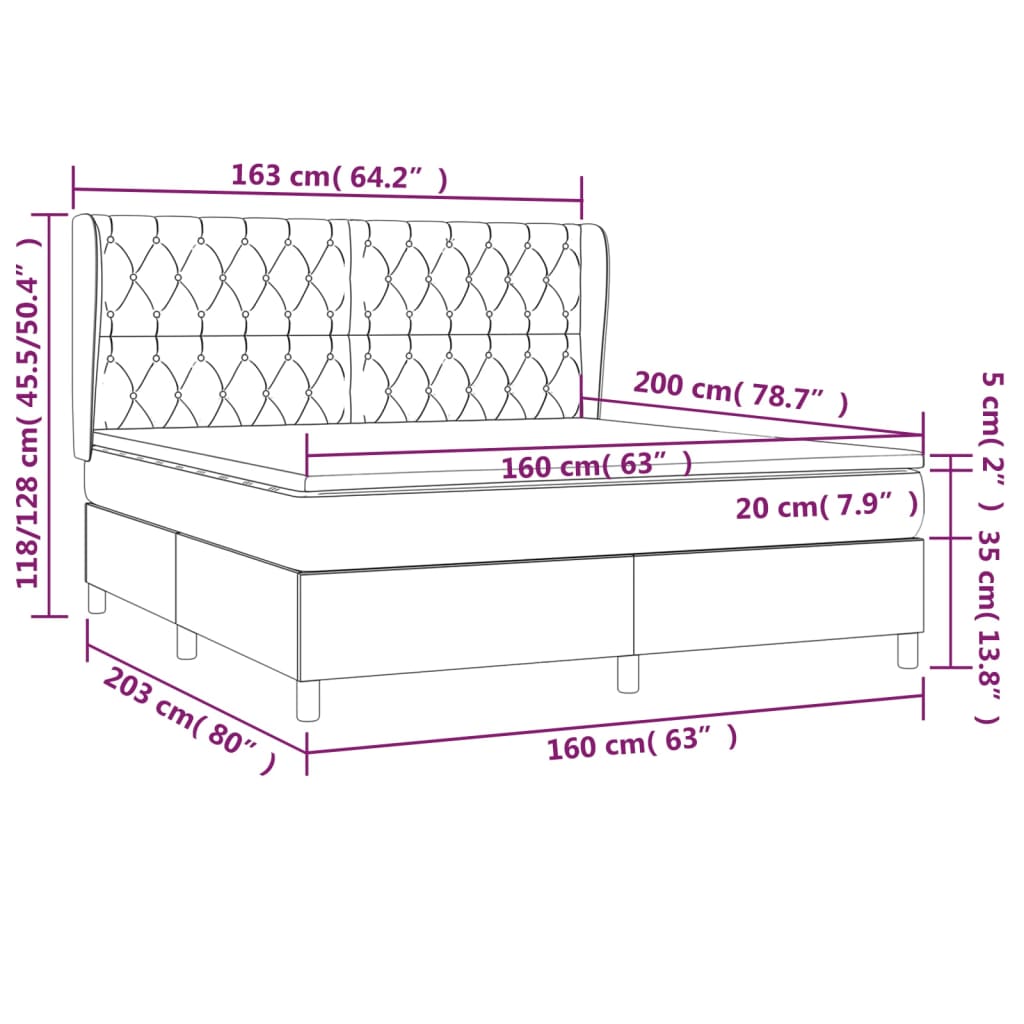 Pat box spring cu saltea, negru, 160x200 cm, catifea GartenMobel Dekor