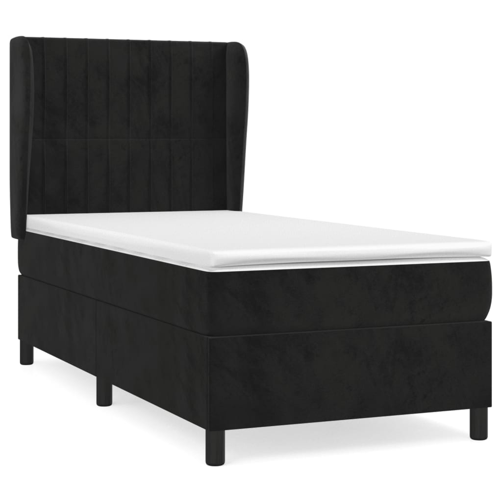 Pat box spring cu saltea, negru, 90x200 cm, catifea GartenMobel Dekor