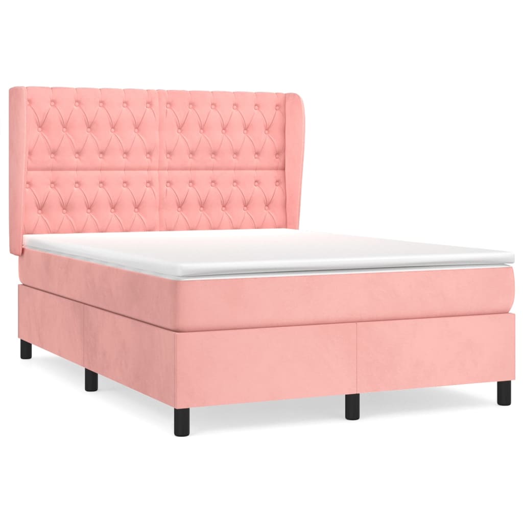 Pat box spring cu saltea, roz, 140x190 cm, catifea GartenMobel Dekor