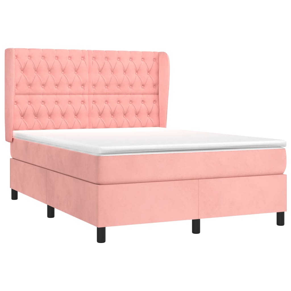 Pat box spring cu saltea, roz, 140x190 cm, catifea GartenMobel Dekor