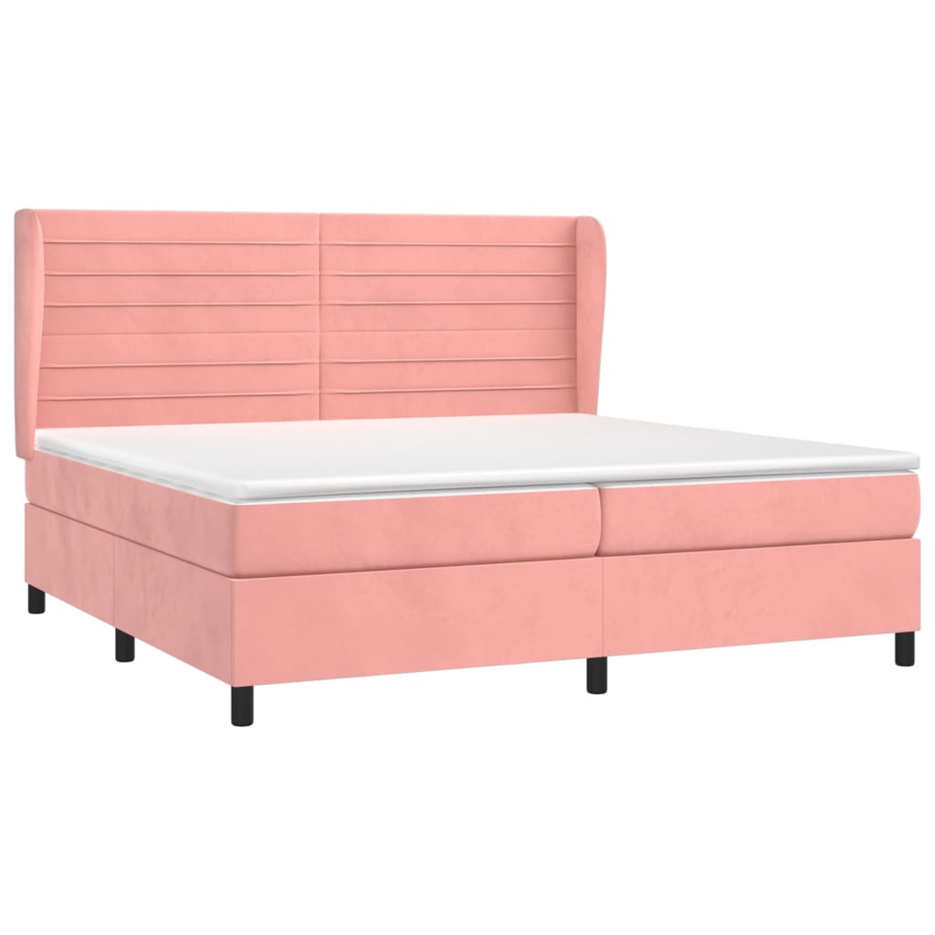 Pat box spring cu saltea, roz, 200x200 cm, catifea GartenMobel Dekor