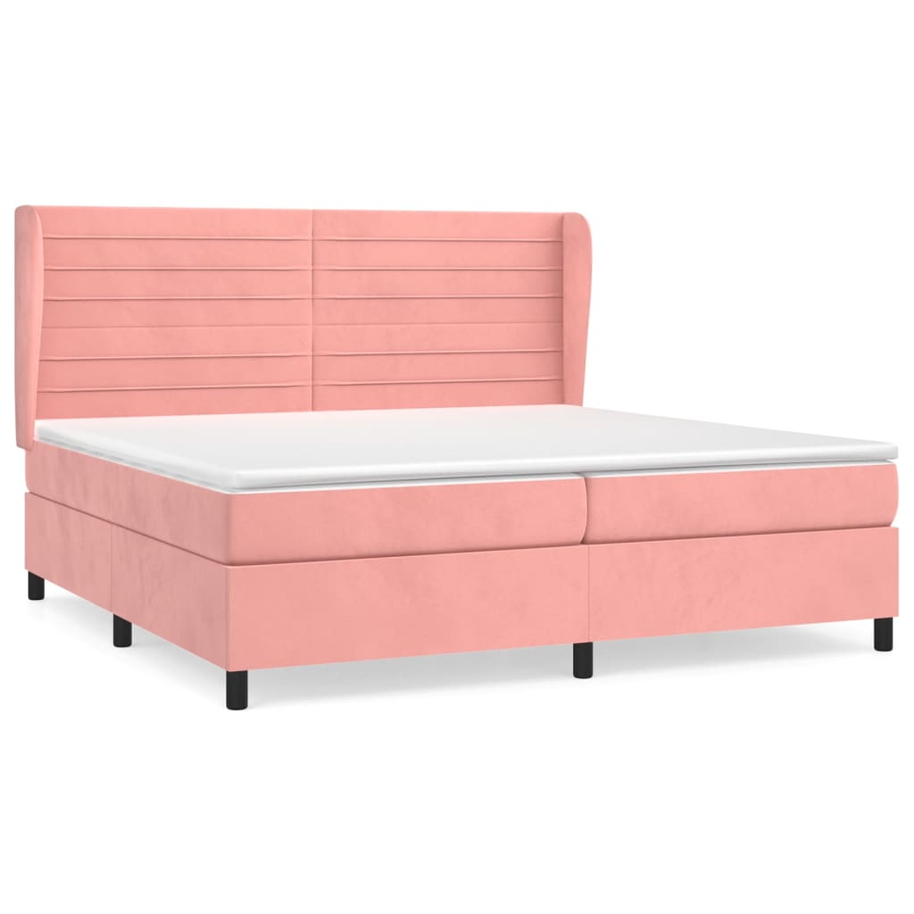 Pat box spring cu saltea, roz, 200x200 cm, catifea GartenMobel Dekor