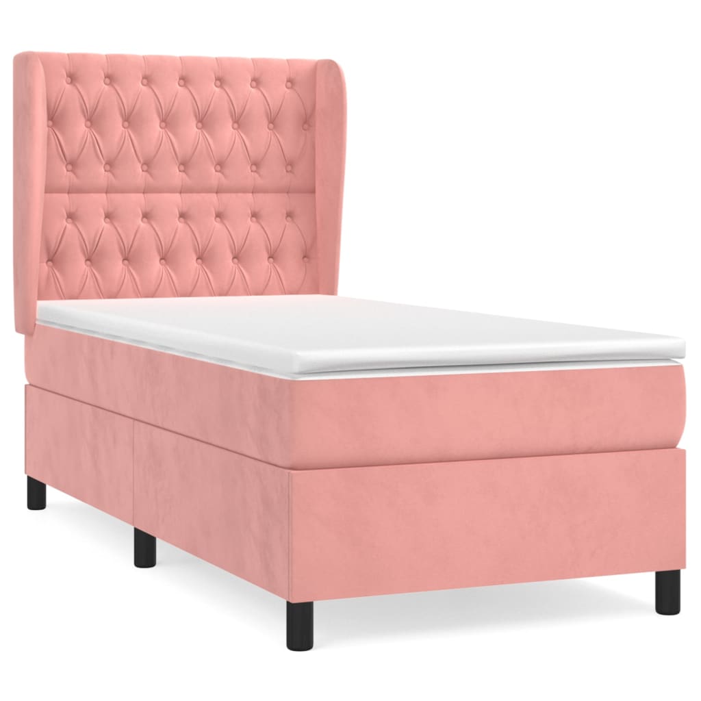 Pat box spring cu saltea, roz, 90x200 cm, catifea GartenMobel Dekor