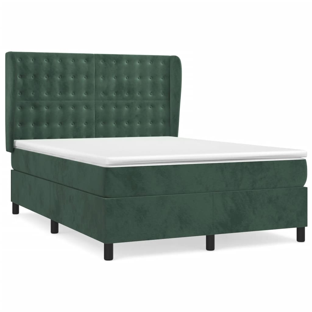 Pat box spring cu saltea, verde închis, 140x190 cm, catifea GartenMobel Dekor