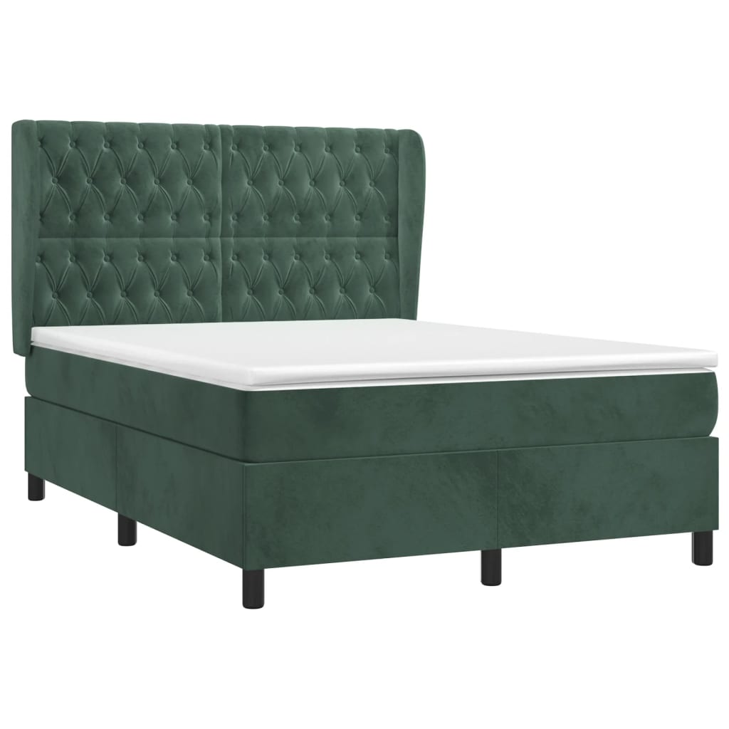 Pat box spring cu saltea, verde închis, 140x190 cm, catifea GartenMobel Dekor