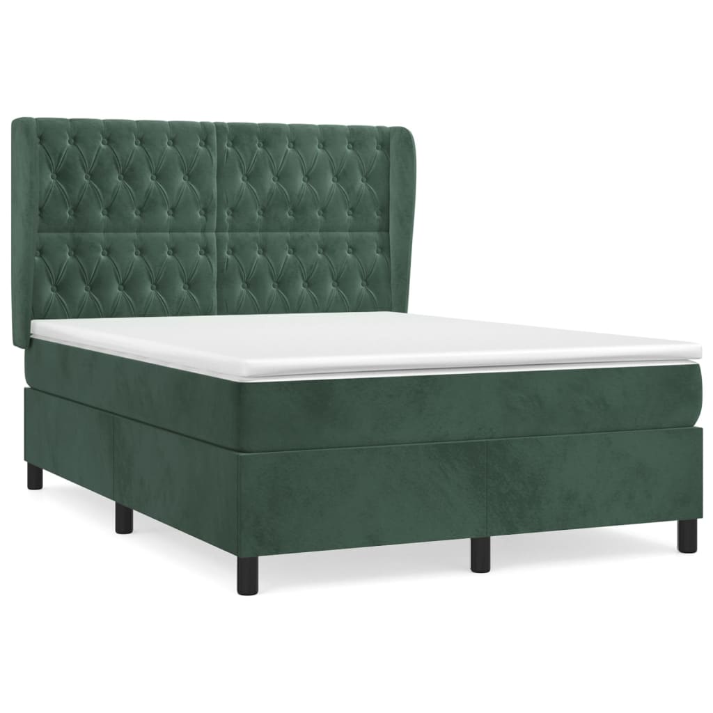 Pat box spring cu saltea, verde închis, 140x190 cm, catifea GartenMobel Dekor