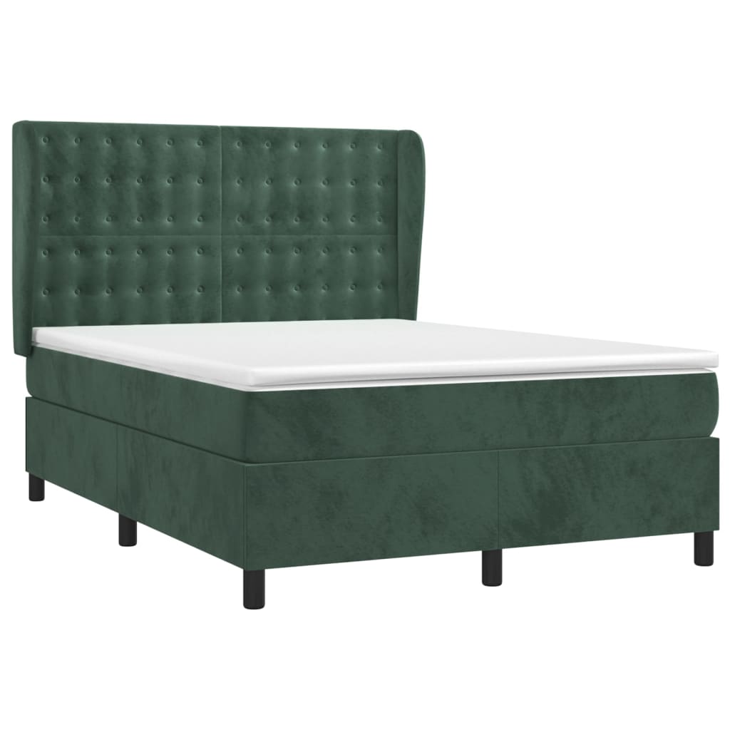 Pat box spring cu saltea, verde închis, 140x190 cm, catifea GartenMobel Dekor