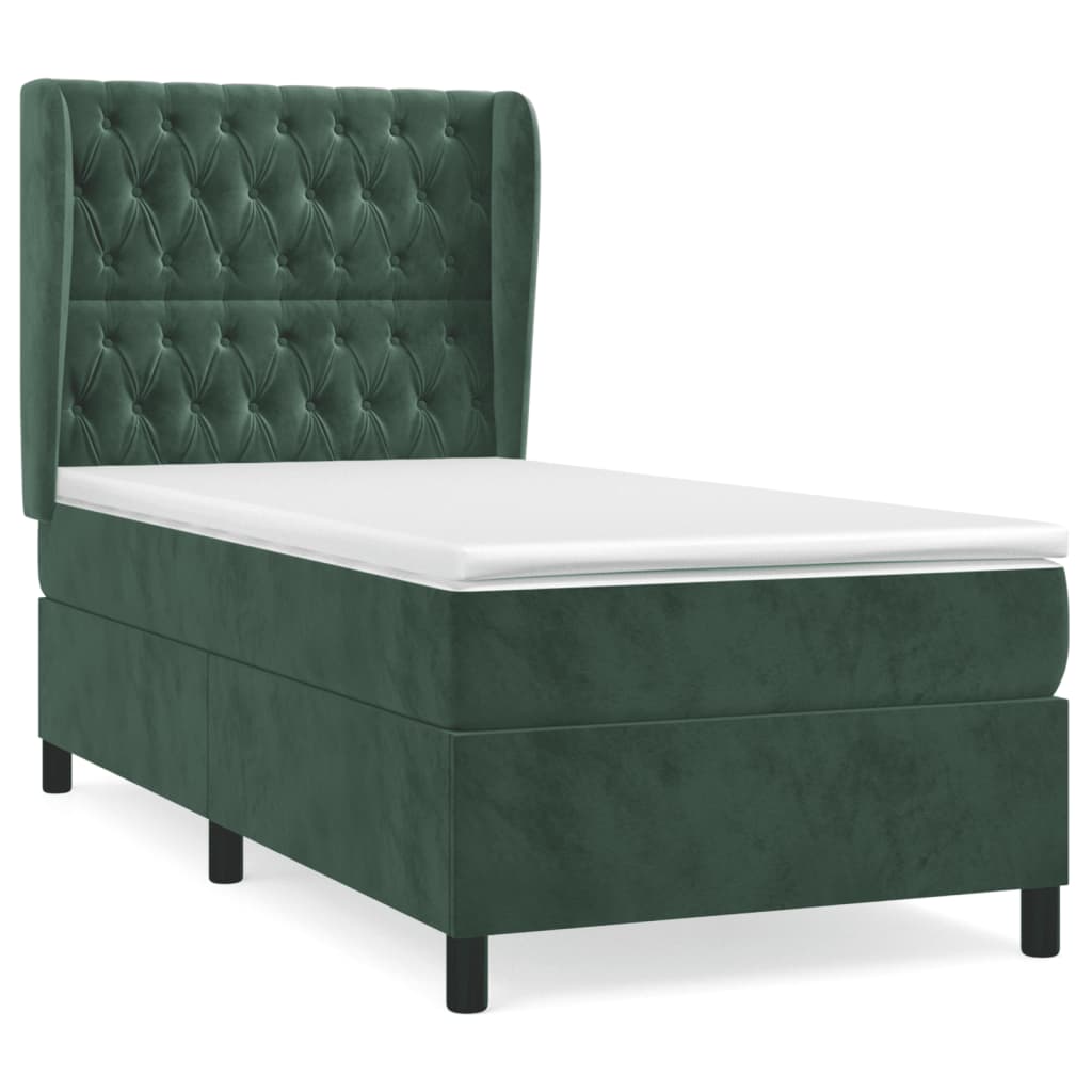 Pat box spring cu saltea, verde închis, 90x190 cm, catifea GartenMobel Dekor