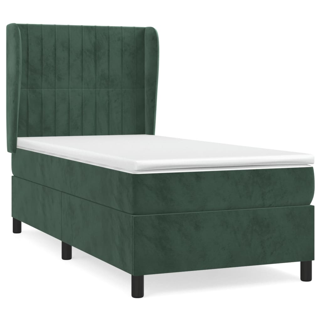 Pat box spring cu saltea, verde închis, 90x190 cm, catifea GartenMobel Dekor
