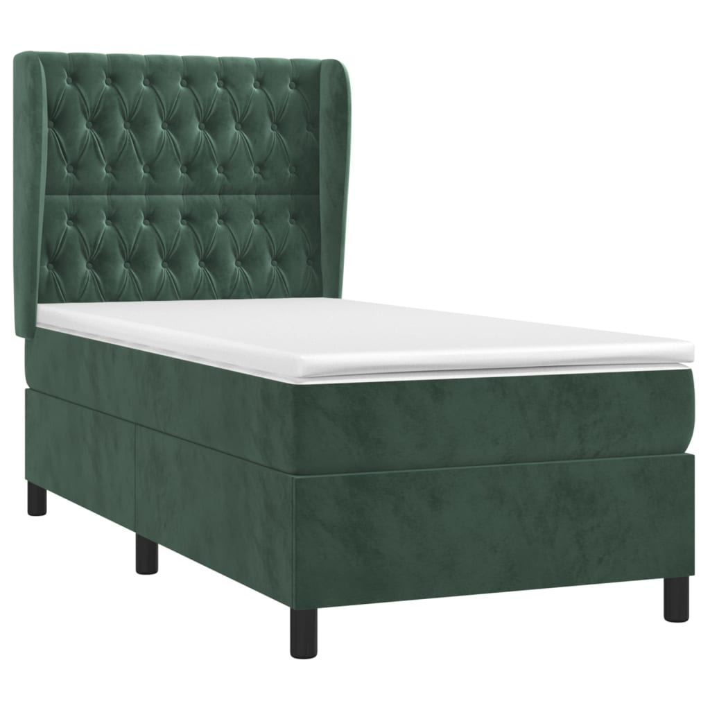Pat box spring cu saltea, verde închis, 90x200 cm, catifea GartenMobel Dekor