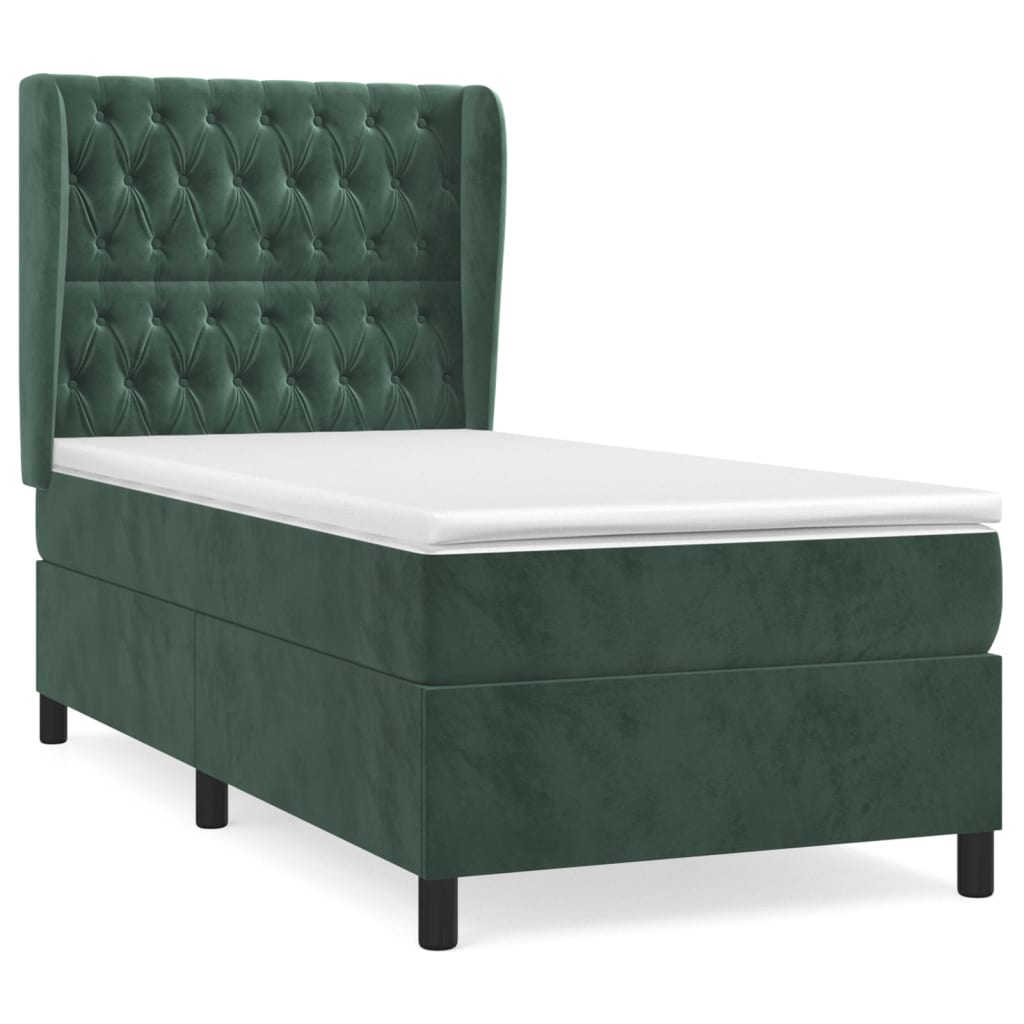 Pat box spring cu saltea, verde închis, 90x200 cm, catifea GartenMobel Dekor