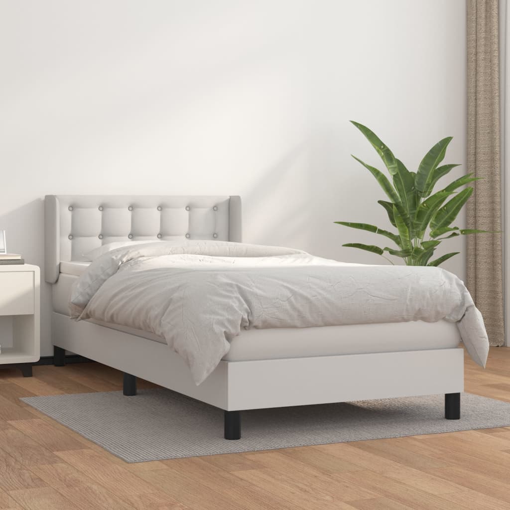 Pat box spring cu saltea, alb, 100x200 cm, piele ecologică GartenMobel Dekor
