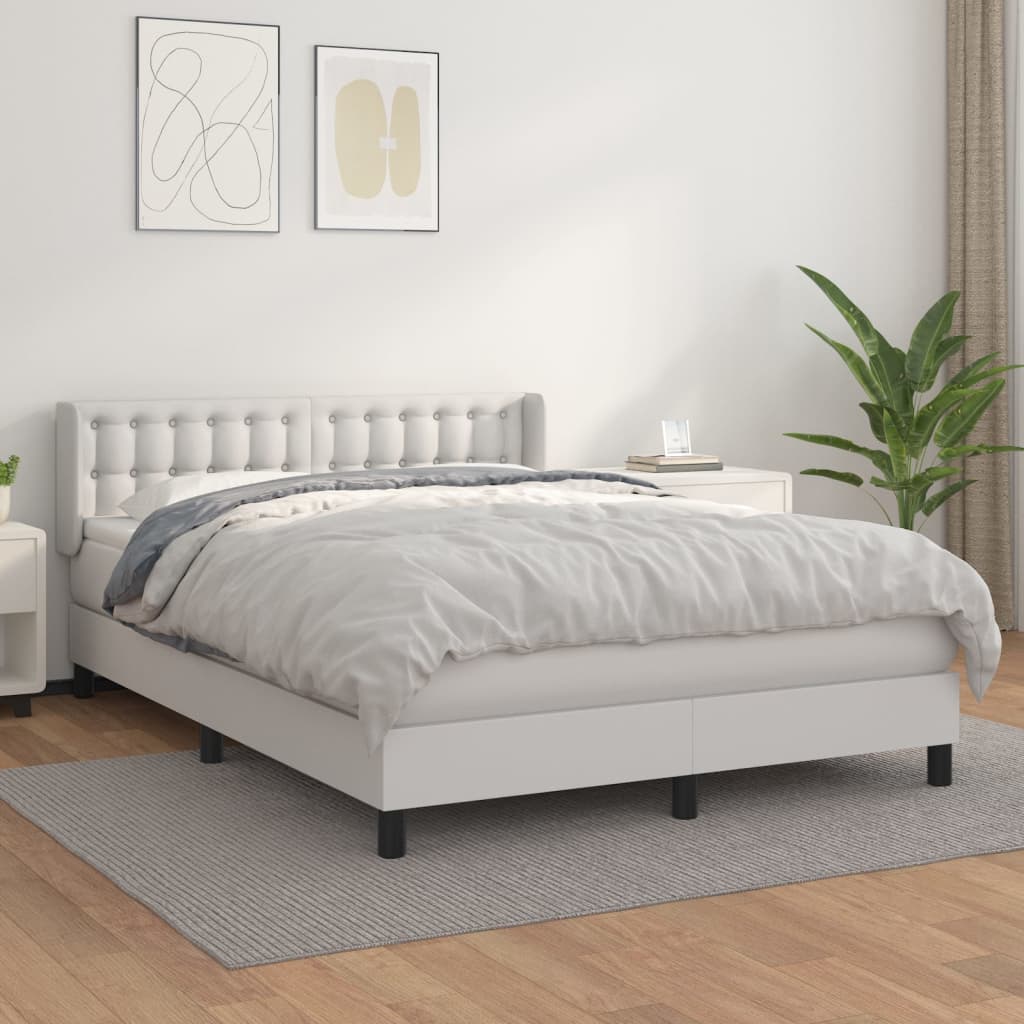 Pat box spring cu saltea, alb, 140x190 cm, piele ecologică GartenMobel Dekor