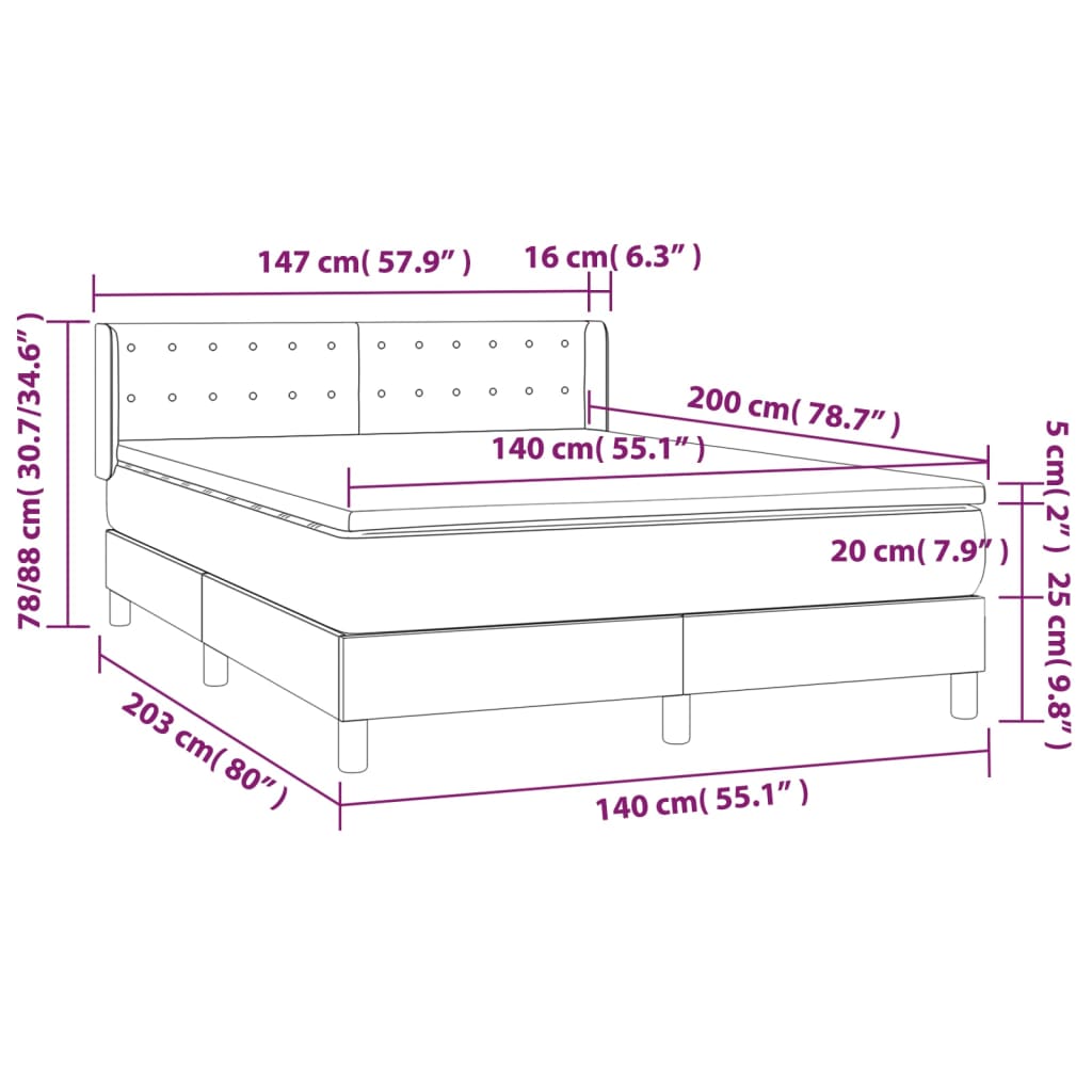 Pat box spring cu saltea, alb, 140x200 cm, piele ecologică GartenMobel Dekor