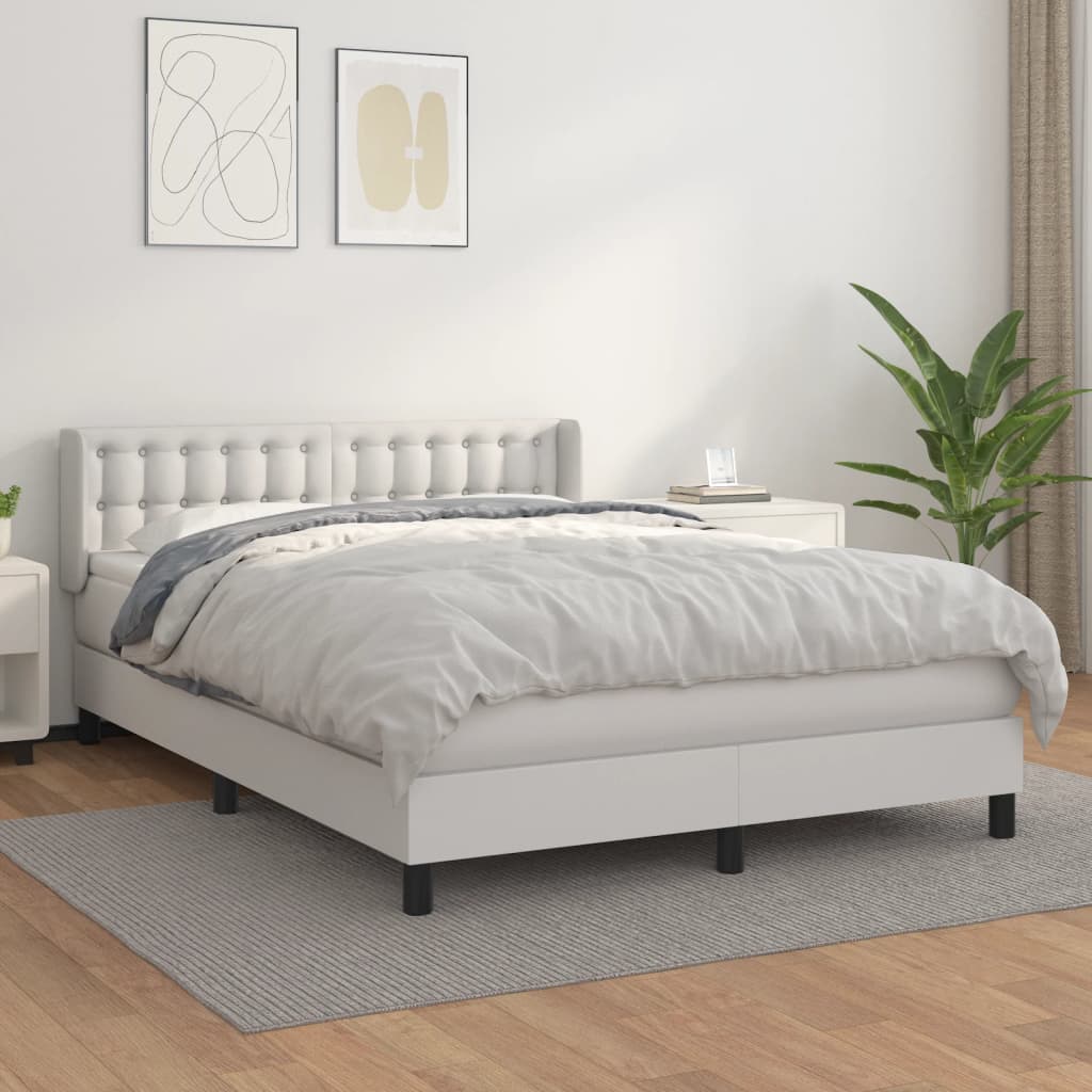 Pat box spring cu saltea, alb, 140x200 cm, piele ecologică GartenMobel Dekor