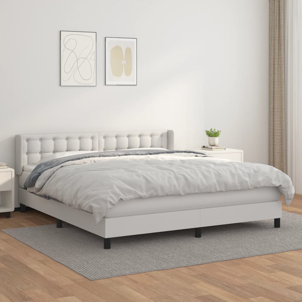 Pat box spring cu saltea, alb, 180x200 cm, piele ecologică GartenMobel Dekor