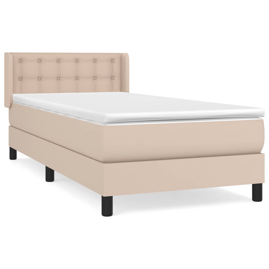 Pat box spring cu saltea, cappuccino, 100x200cm piele ecologică GartenMobel Dekor
