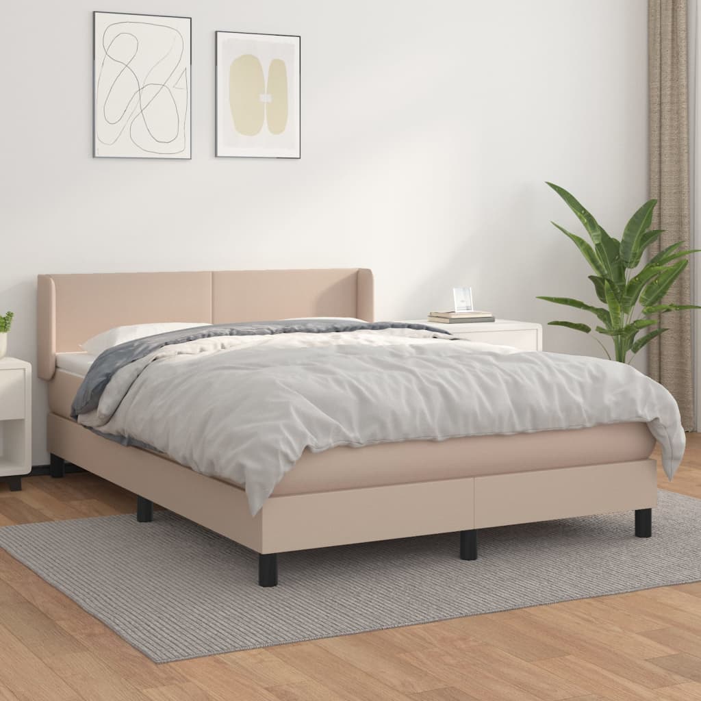 Pat box spring cu saltea, cappuccino, 140x190cm piele ecologică GartenMobel Dekor