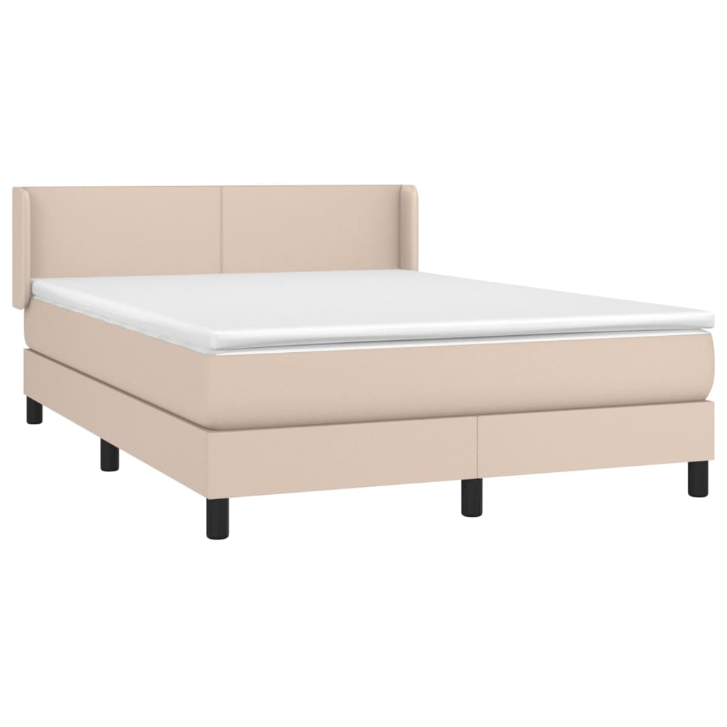 Pat box spring cu saltea, cappuccino, 140x190cm piele ecologică GartenMobel Dekor