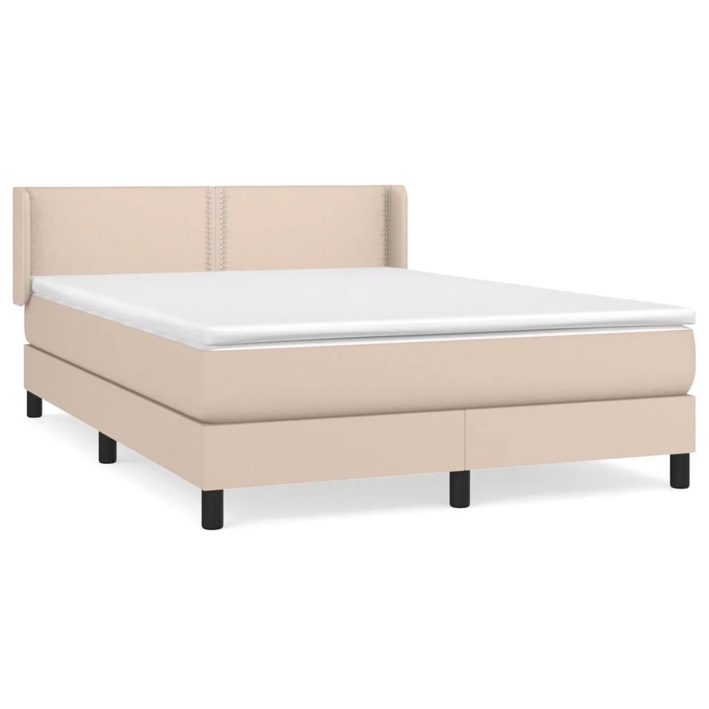 Pat box spring cu saltea, cappuccino, 140x190cm piele ecologică GartenMobel Dekor