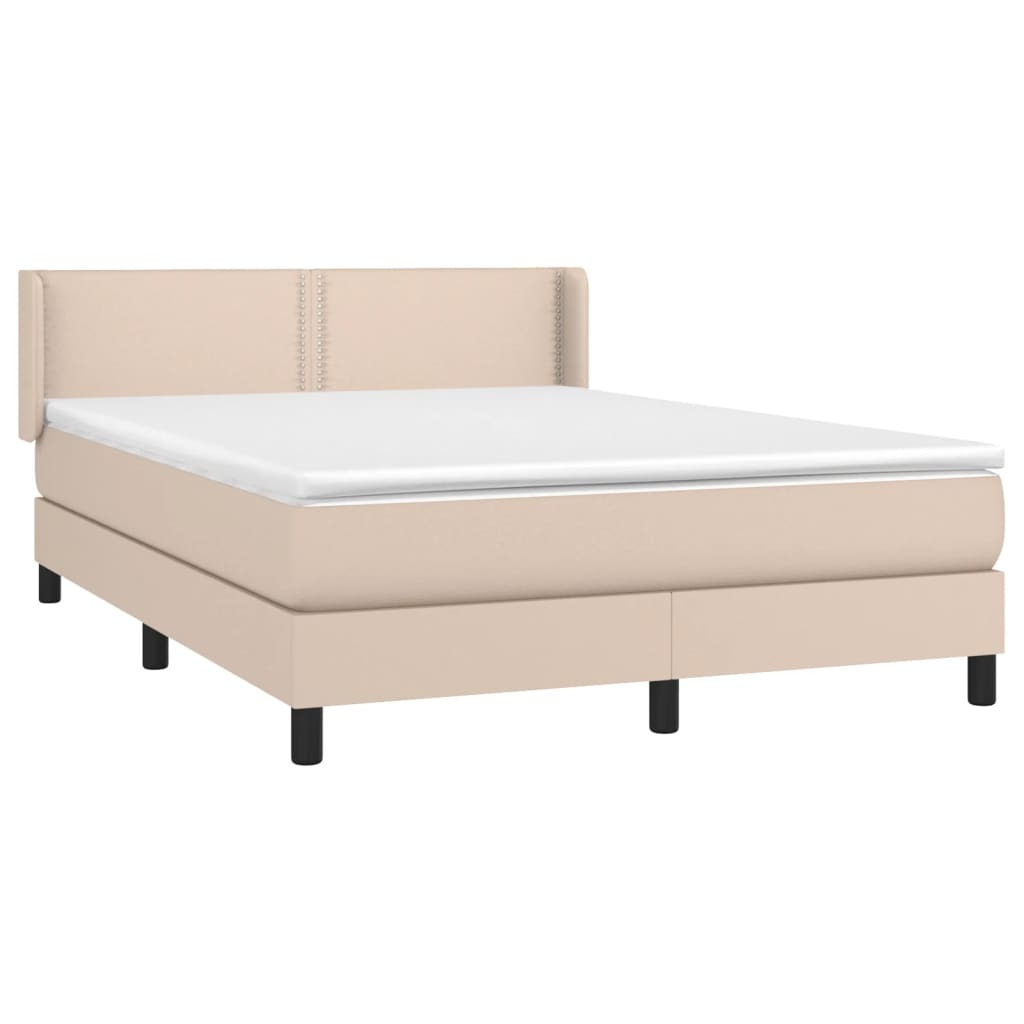 Pat box spring cu saltea, cappuccino, 140x190cm piele ecologică GartenMobel Dekor