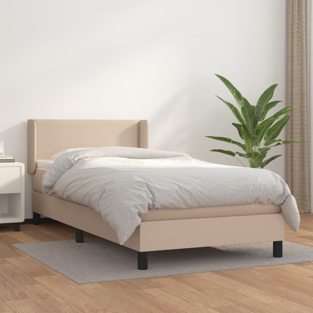 Pat box spring cu saltea, cappuccino, 80x200 cm piele ecologică GartenMobel Dekor