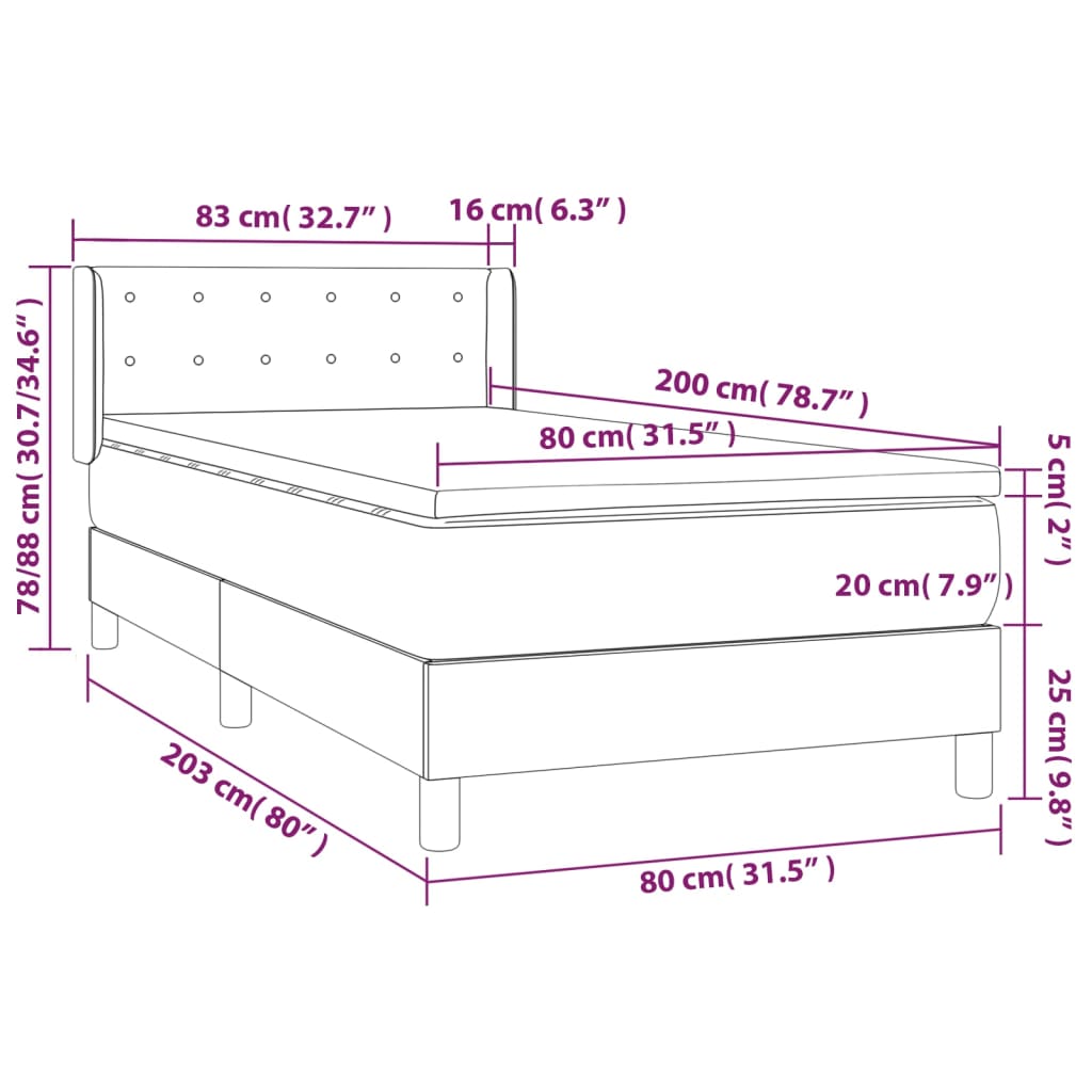 Pat box spring cu saltea, cappuccino, 80x200 cm piele ecologică GartenMobel Dekor