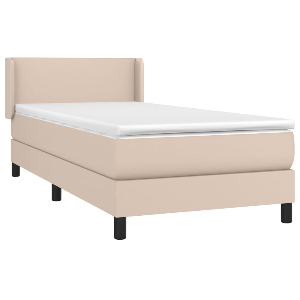 Pat box spring cu saltea, cappuccino, 80x200 cm piele ecologică GartenMobel Dekor