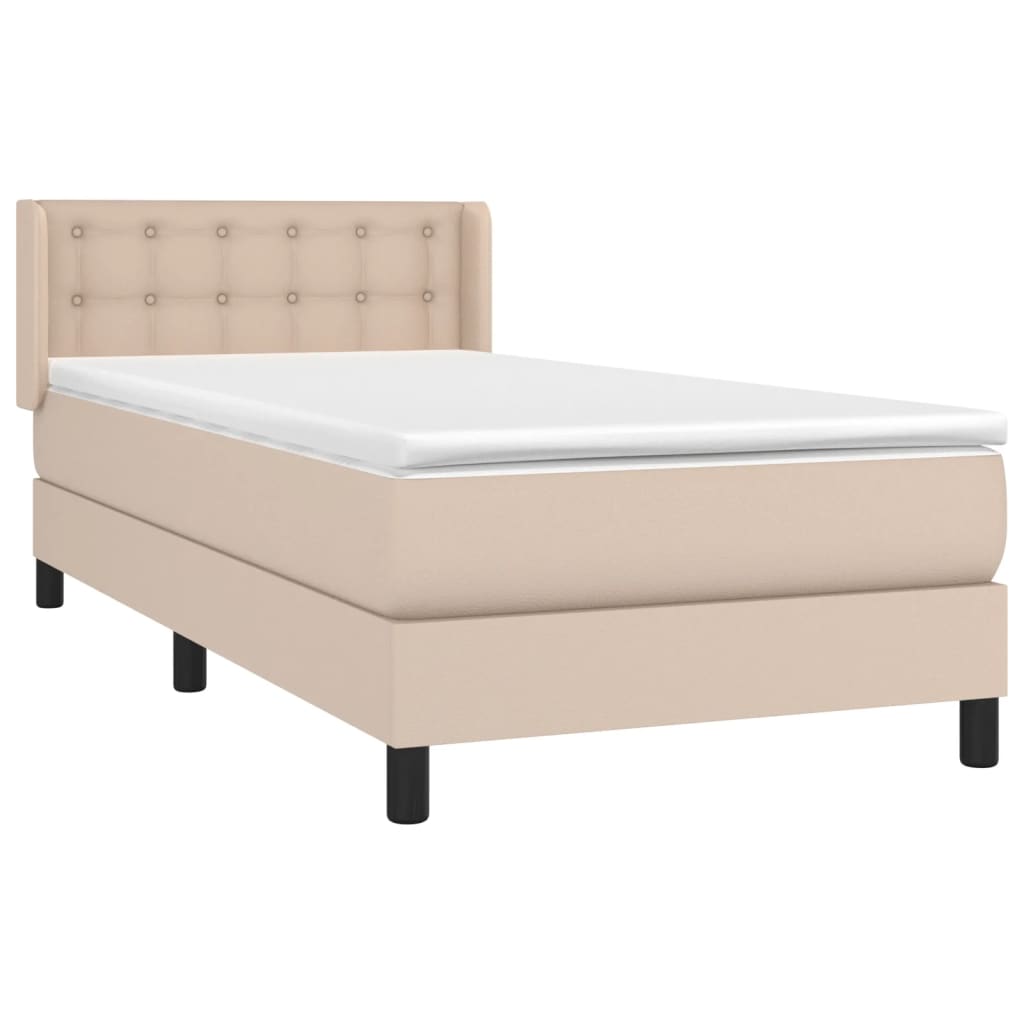 Pat box spring cu saltea, cappuccino, 80x200 cm piele ecologică GartenMobel Dekor