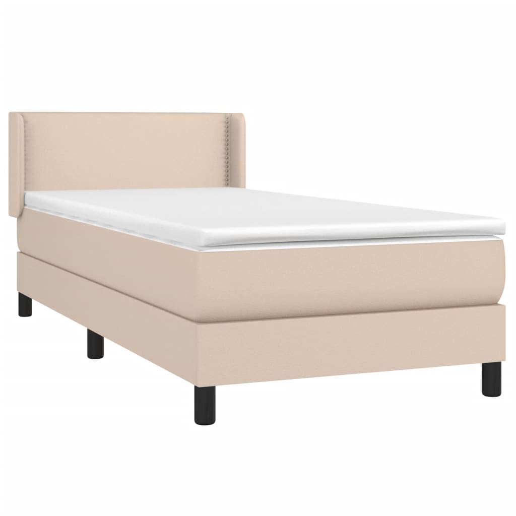 Pat box spring cu saltea, cappuccino, 80x200 cm piele ecologică GartenMobel Dekor