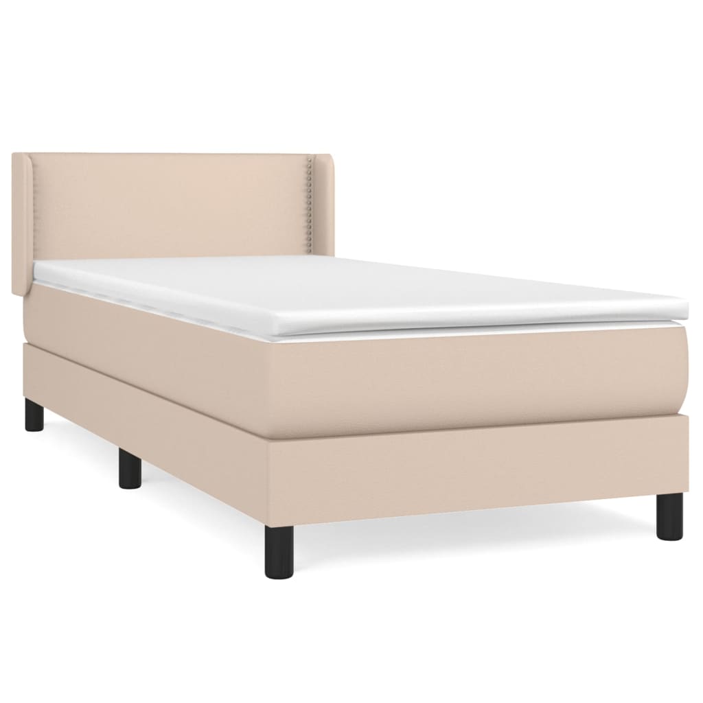 Pat box spring cu saltea, cappuccino, 80x200 cm piele ecologică GartenMobel Dekor