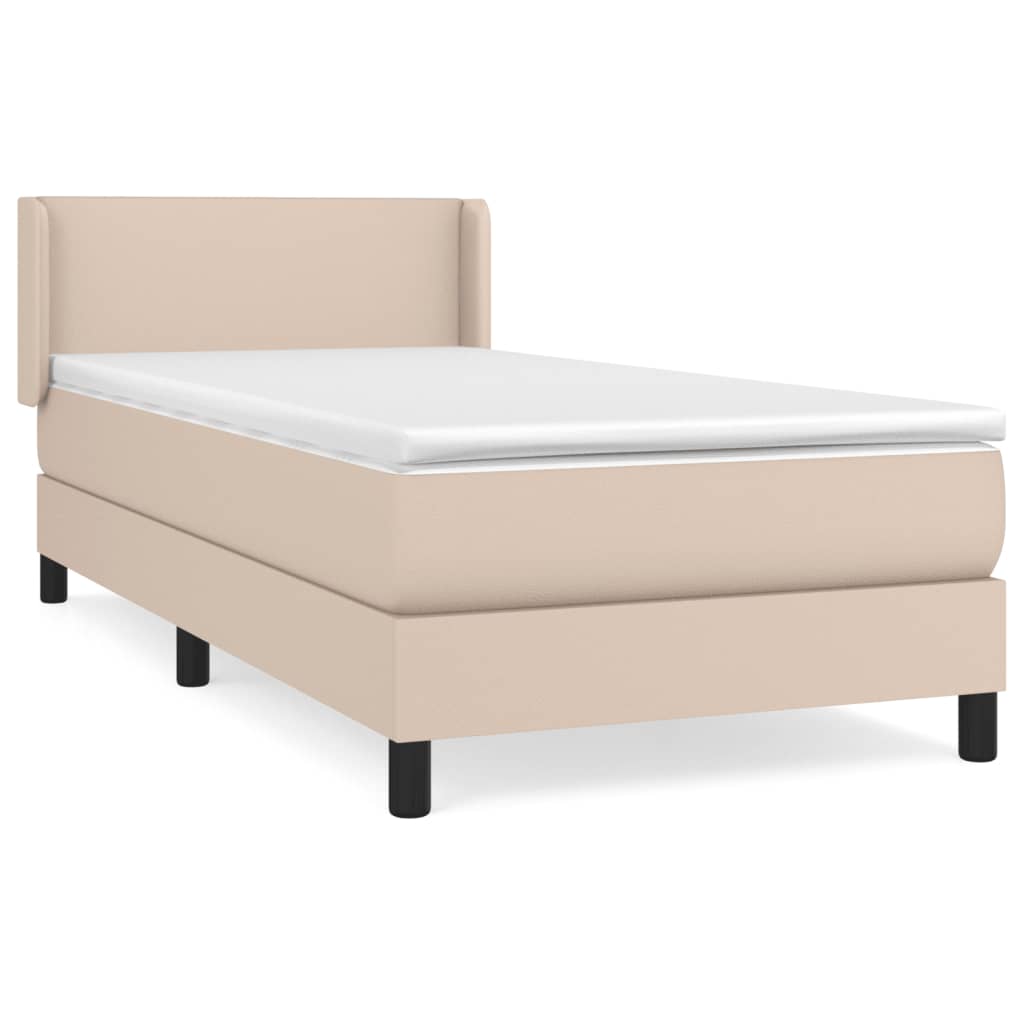 Pat box spring cu saltea, cappuccino, 80x200 cm piele ecologică GartenMobel Dekor