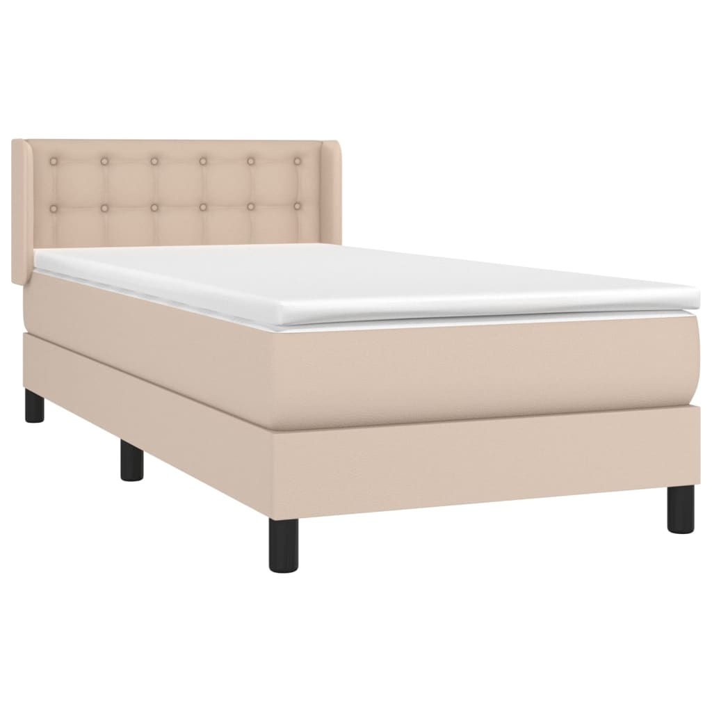 Pat box spring cu saltea, cappuccino, 90x190 cm piele ecologică GartenMobel Dekor