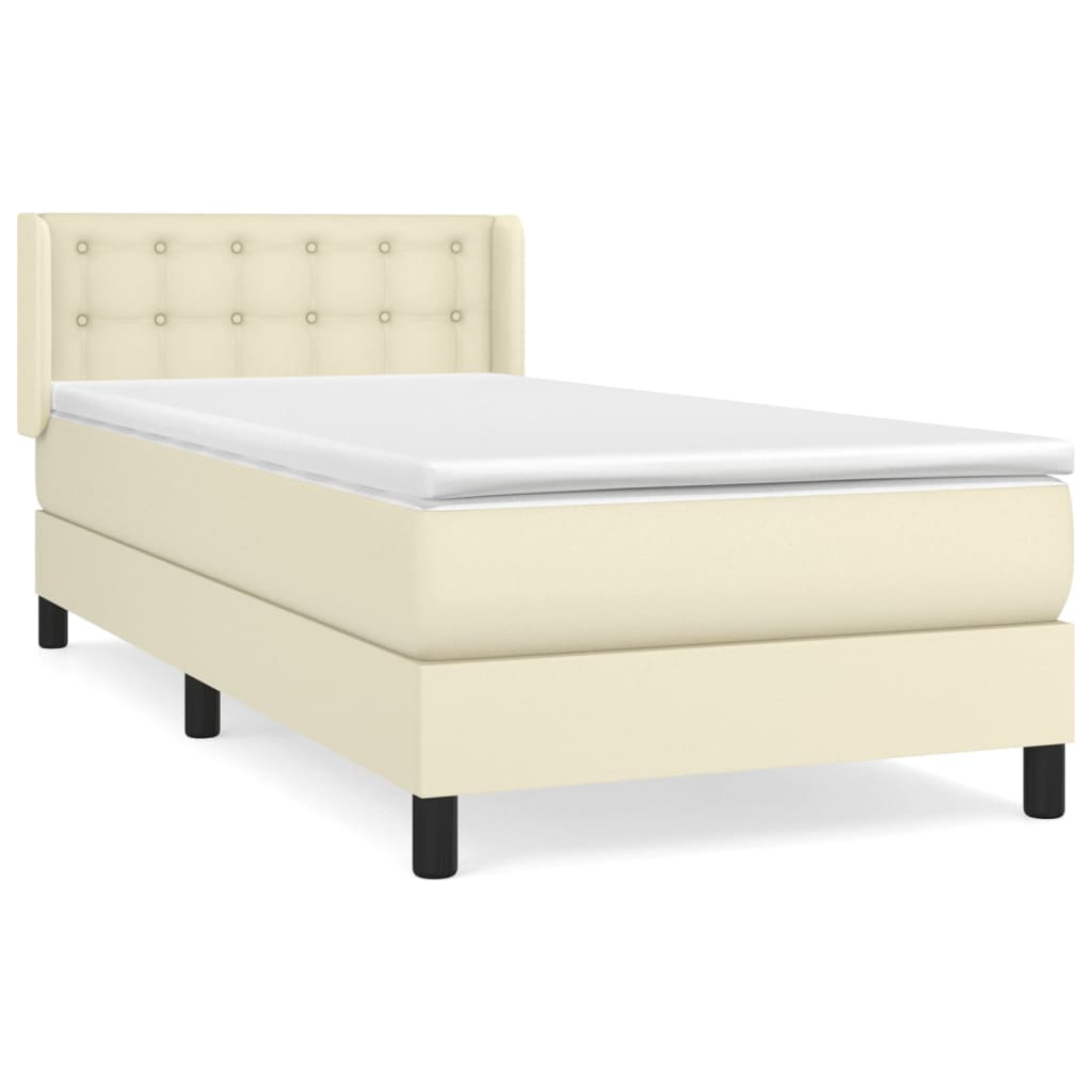 Pat box spring cu saltea, crem, 100x200 cm, piele ecologică GartenMobel Dekor
