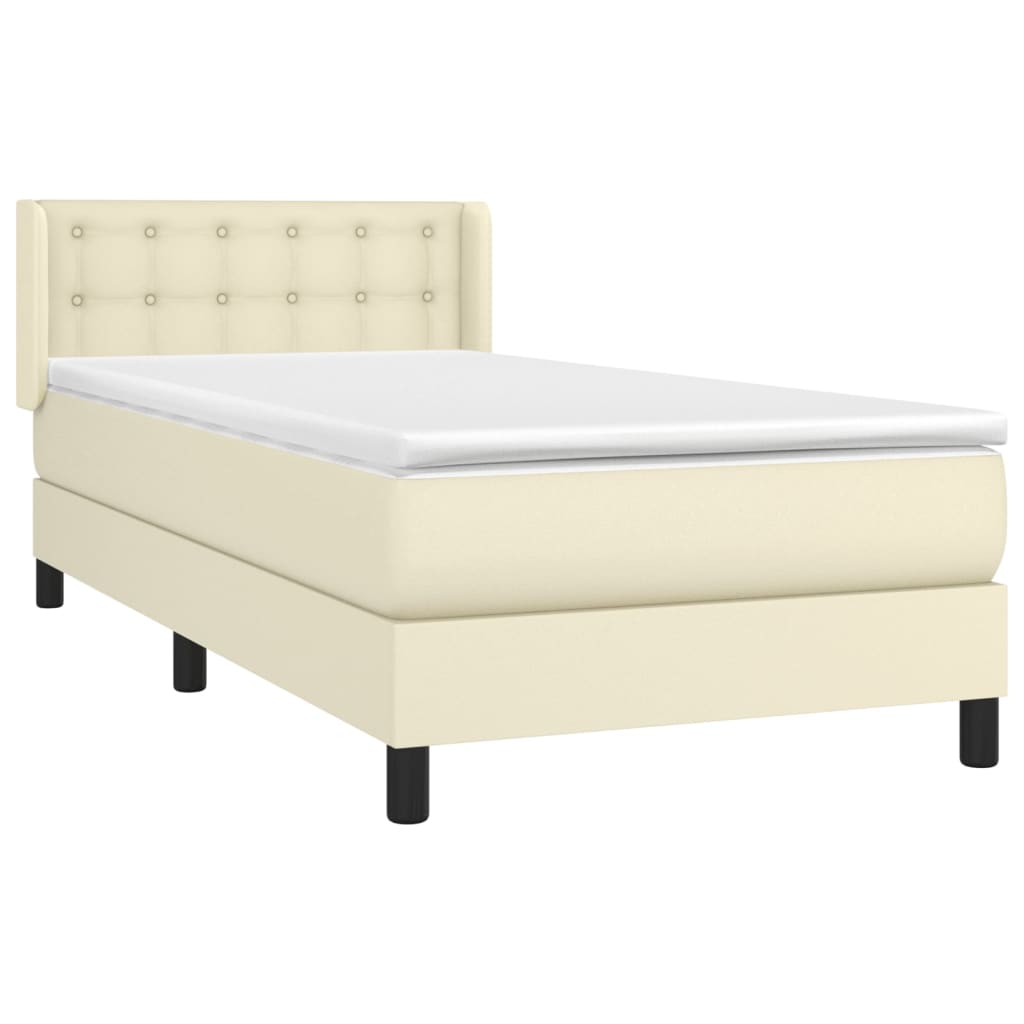 Pat box spring cu saltea, crem, 100x200 cm, piele ecologică GartenMobel Dekor