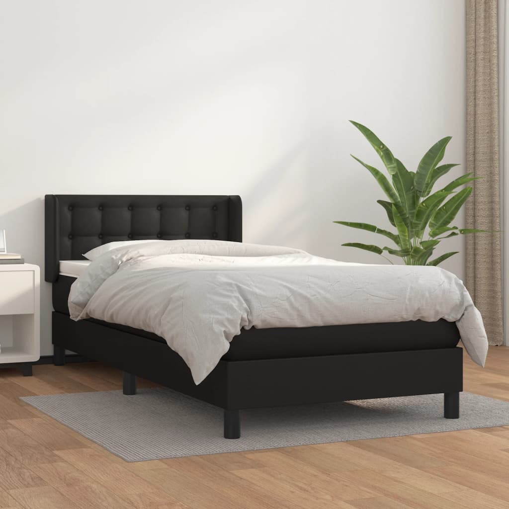 Pat box spring cu saltea, negru, 100x200 cm, piele ecologică GartenMobel Dekor