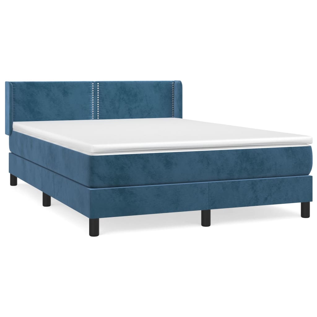 Pat box spring cu saltea, albastru închis, 140x190 cm, catifea GartenMobel Dekor