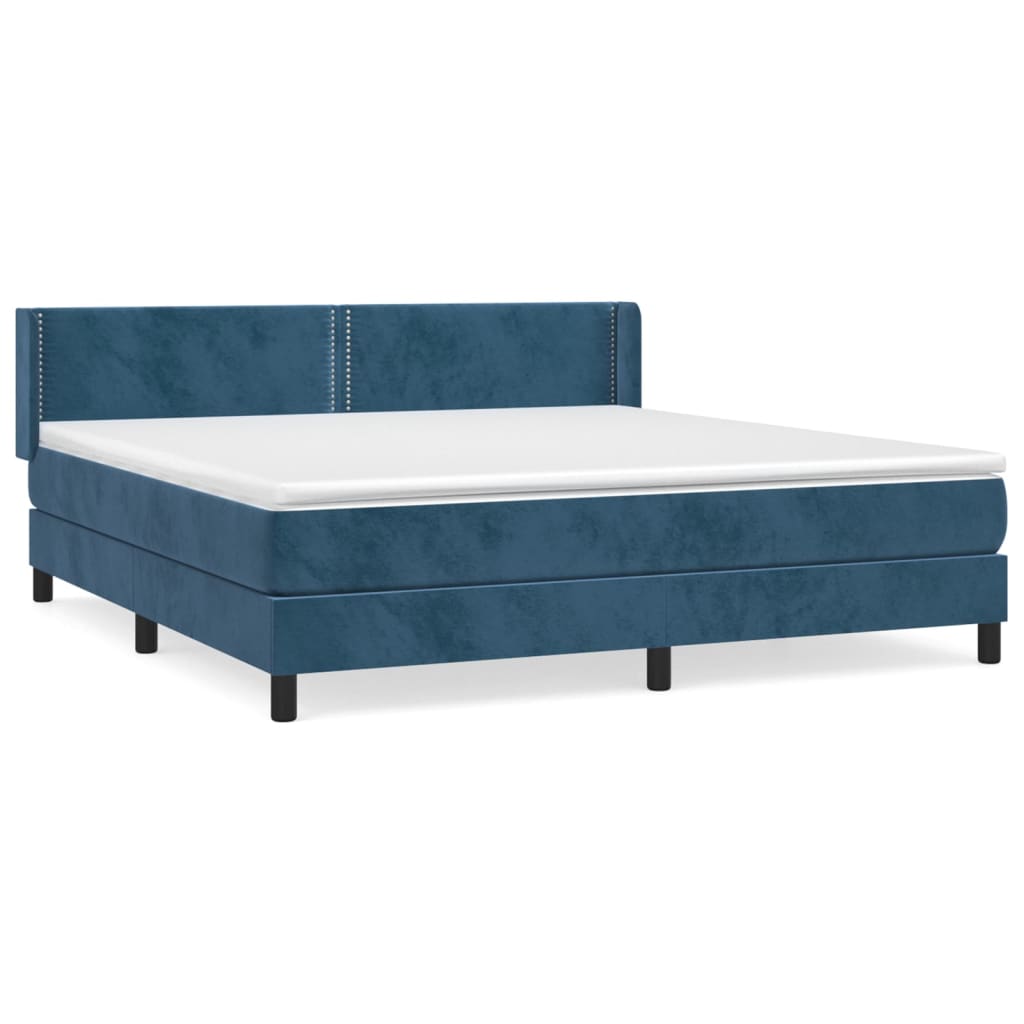 Pat box spring cu saltea, albastru închis, 180x200 cm, catifea GartenMobel Dekor