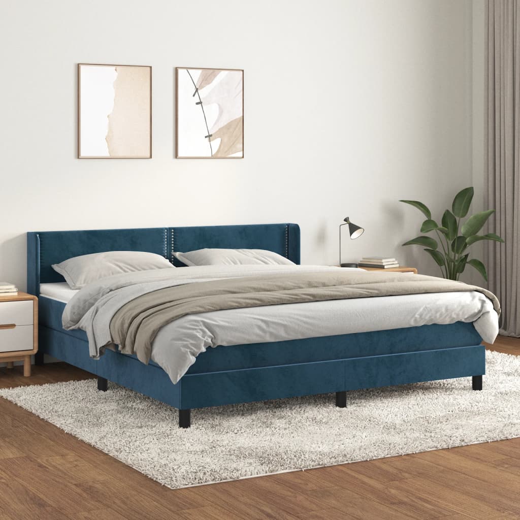 Pat box spring cu saltea, albastru închis, 180x200 cm, catifea GartenMobel Dekor