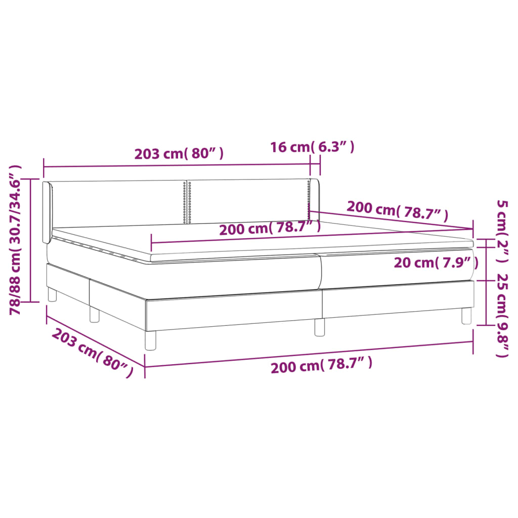 Pat box spring cu saltea, albastru închis, 200x200 cm, catifea GartenMobel Dekor