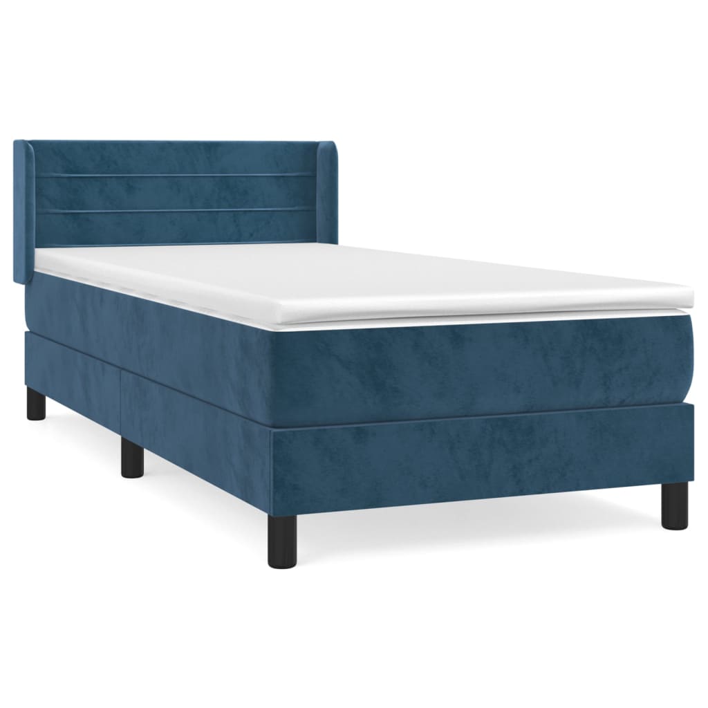 Pat box spring cu saltea, albastru închis, 90x190 cm, catifea GartenMobel Dekor