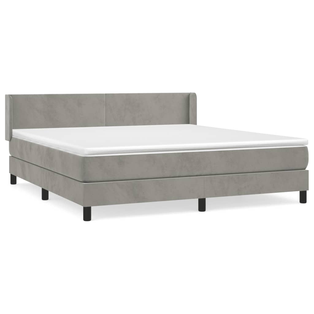 Pat box spring cu saltea, gri deschis, 160x200 cm, catifea GartenMobel Dekor