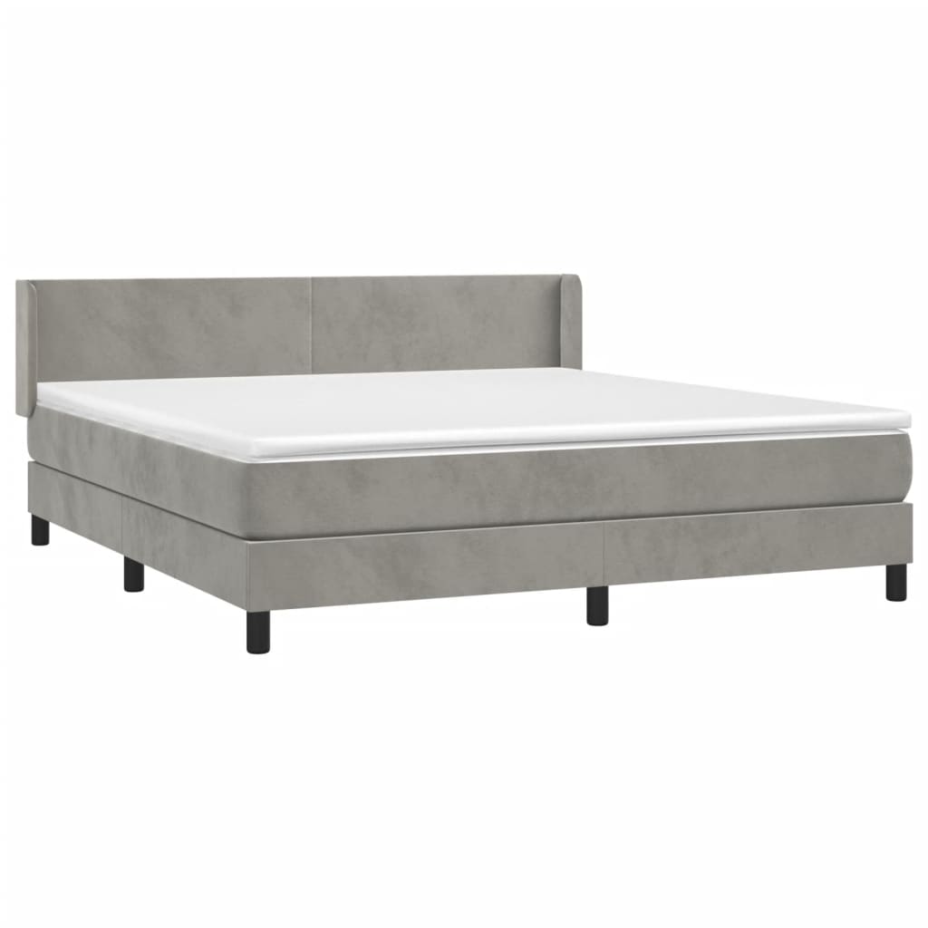 Pat box spring cu saltea, gri deschis, 160x200 cm, catifea GartenMobel Dekor