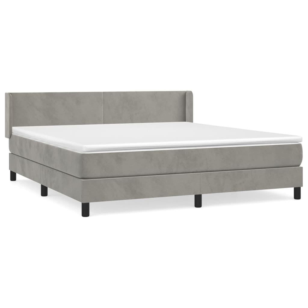 Pat box spring cu saltea, gri deschis, 180x200 cm, catifea GartenMobel Dekor