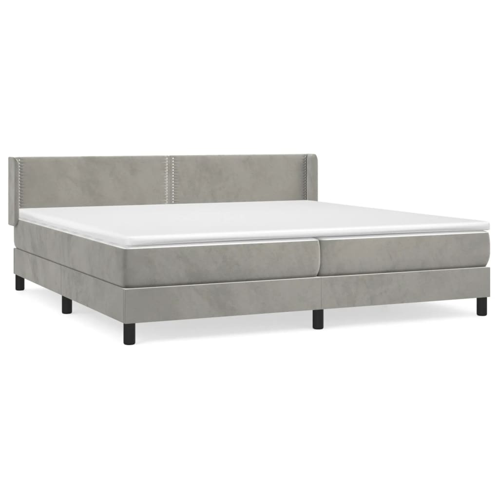 Pat box spring cu saltea, gri deschis, 200x200 cm, catifea GartenMobel Dekor