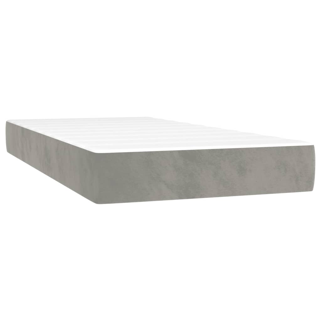 Pat box spring cu saltea, gri deschis, 90x190 cm, catifea GartenMobel Dekor