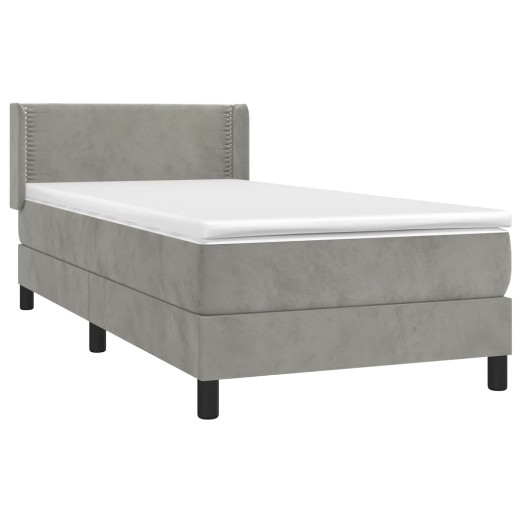 Pat box spring cu saltea, gri deschis, 90x190 cm, catifea GartenMobel Dekor